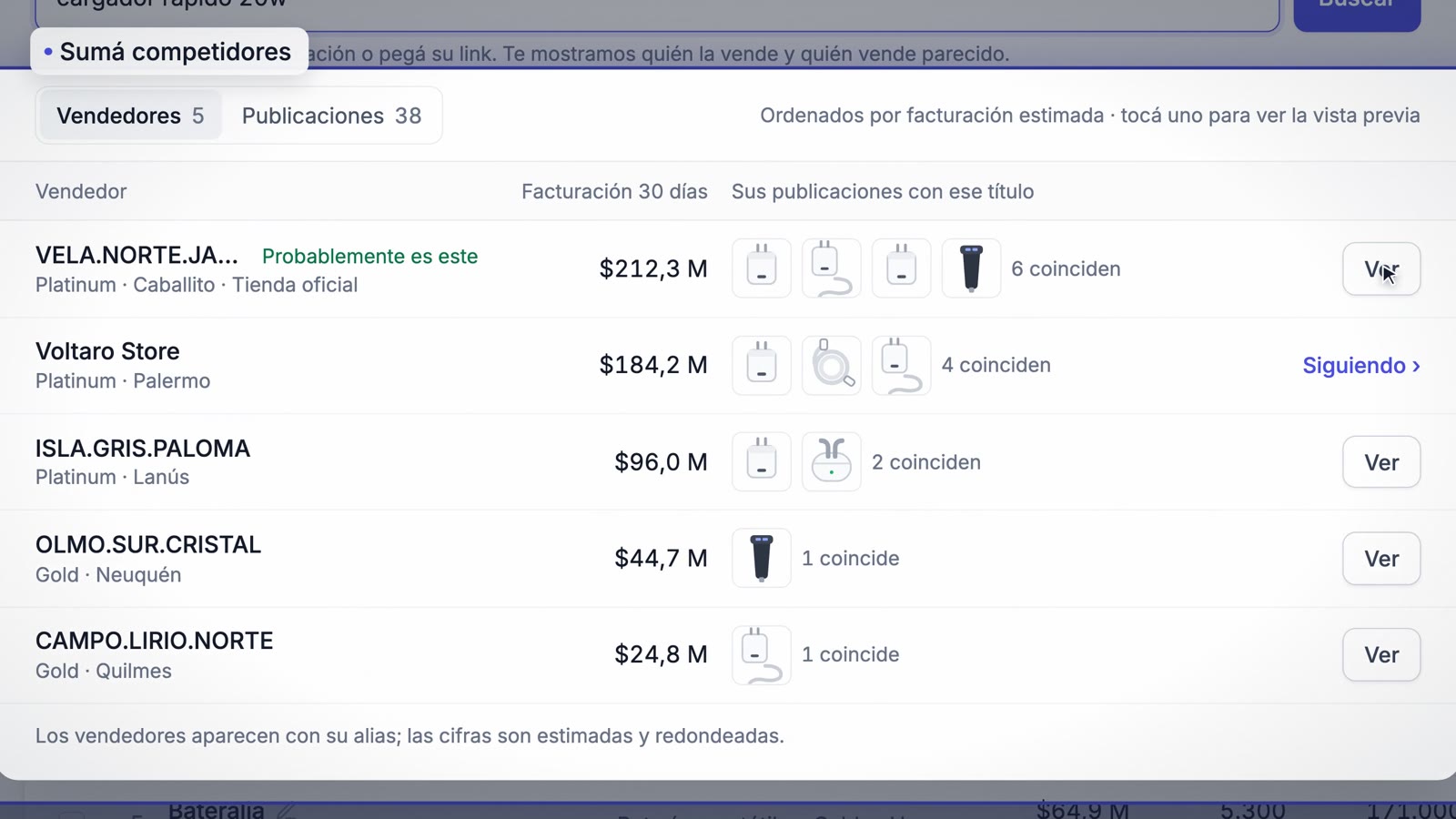 Buscador y vista previa de un competidor