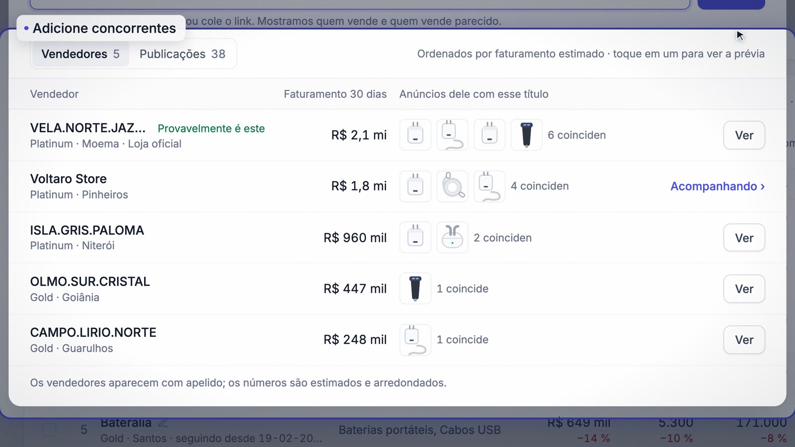 Busca e prévia de um concorrente