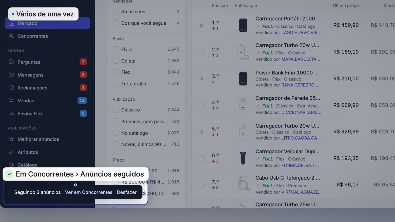 Seguir vários anúncios de uma vez
