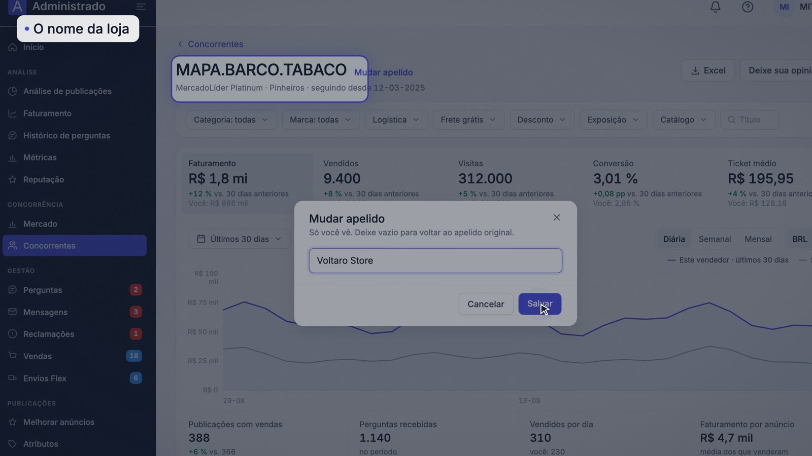 Mudar o apelido de um vendedor